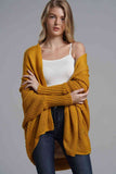 Double Take Dolman Sleeve Open Front Ribbed Trim Longline Cardigan