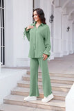 Drawstring Flounce Sleeve Shirt and Pants Set