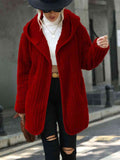 Open Front Ribbed Hooded Coat