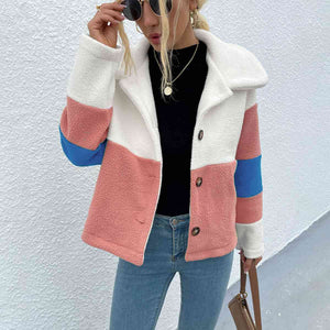 Color Block Button Down Collared Jacket