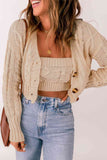 Cable-Knit Cropped Cardigan and Cami Set