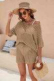 Openwork V-Neck Top and Shorts Set