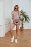 Ribbed Round Neck Pocket Knit Top and Shorts Set