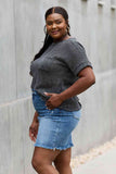 e.Luna Full Size Chunky Knit Short Sleeve Top in Gray