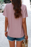 Eyelet Decorative Button V-Neck T-Shirt