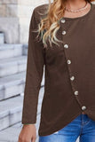 Decorative Button Round Neck Long Sleeve T-Shirt