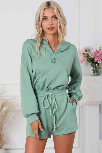 Drawstring Waist Hooded Romper with Pockets - Rags 2 Riches Shop