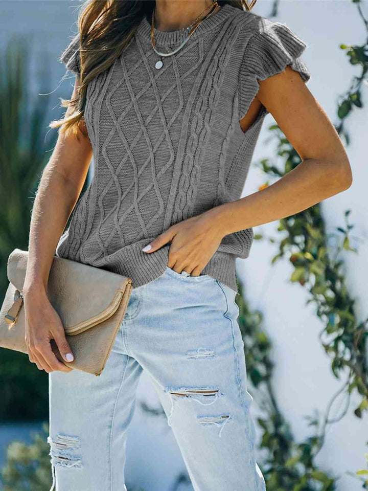 Round Neck Cap Sleeve Sweater - Rags 2 Riches Shop