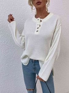 Quarter-Button Slit Sweater