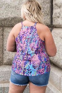 Plus Size Printed Round Neck Sleeveless Tank Top