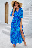 Printed Tied Half Sleeve Slit Dress