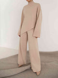 Asymmetrical Hem Knit Top and Pants Set