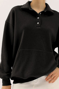 Ninexis Full Size Quarter-Button Collared Sweatshirt