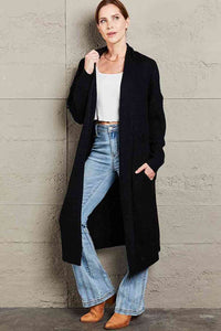 Double Take Waffle Knit Open Front Duster Cardigan With Pockets