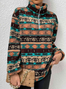 Printed Quarter-Zip Long Sleeve Sweater - Rags 2 Riches Shop