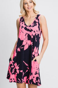 Heimish Full Size Floral V-Neck Tank Dress with Pockets