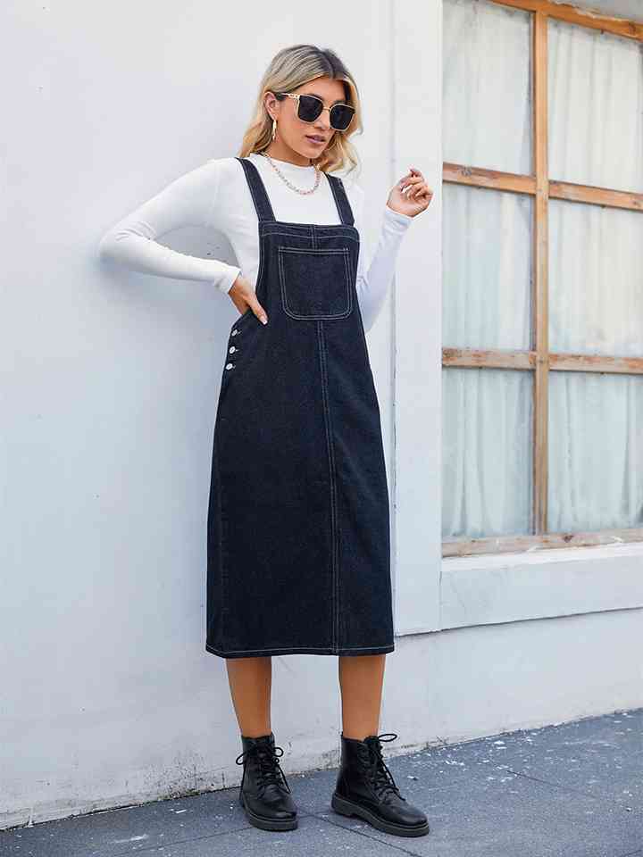 Denim Overall Dress with Pocket