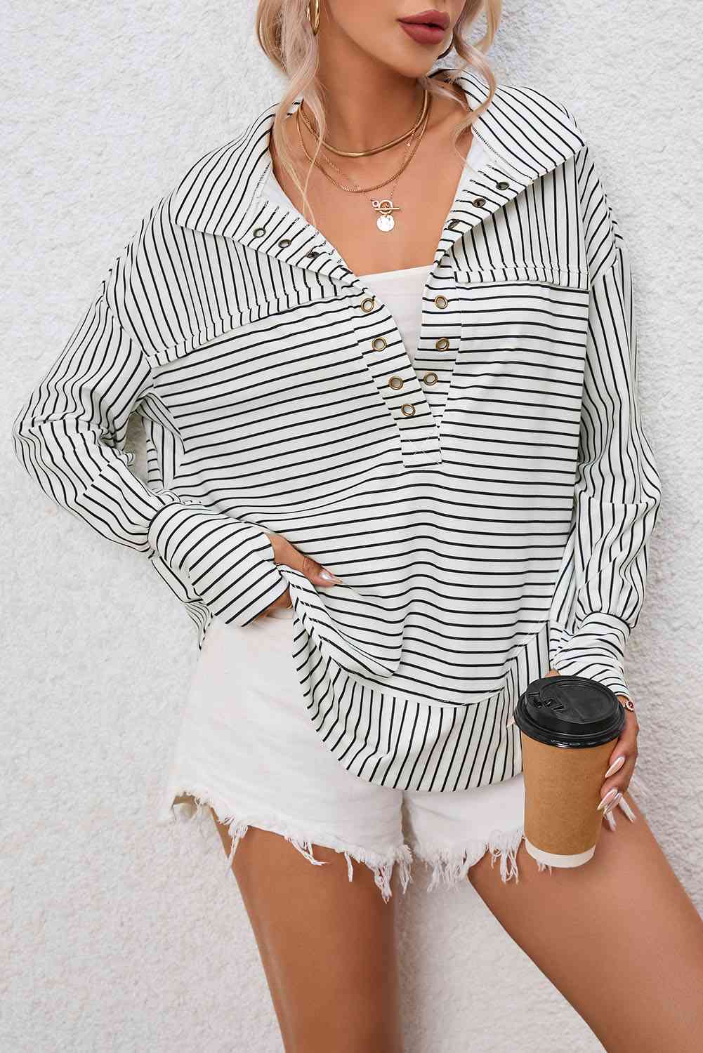 Full Size Striped Collared Top - Rags 2 Riches Shop