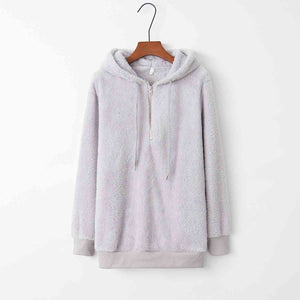 Quarter-Zip Drawstring Teddy Hoodie - Rags 2 Riches Shop