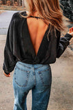 Double Take Round Neck Open Back Sweatshirt