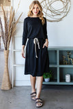 Reborn J Drawstring Waist Long Sleeve Tee Dress