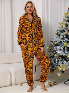 Animal Print  Zip Front Lounge Jumpsuit with Pockets - Rags 2 Riches Shop