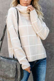 Plaid Turtleneck Drop Shoulder Sweater