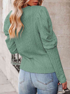 Round Neck Puff Sleeve Knit Top - Rags 2 Riches Shop