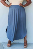 Doublju Comfort Princess Full Size High Waist Scoop Hem Maxi Skirt in Dusty Blue