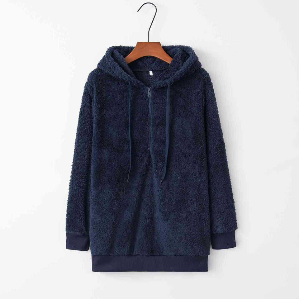 Quarter-Zip Drawstring Teddy Hoodie - Rags 2 Riches Shop