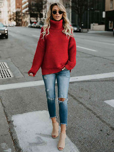 Turtleneck Dropped Shoulder Slit Sweater - Rags 2 Riches Shop