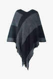 Color Block Fringe Hem Poncho