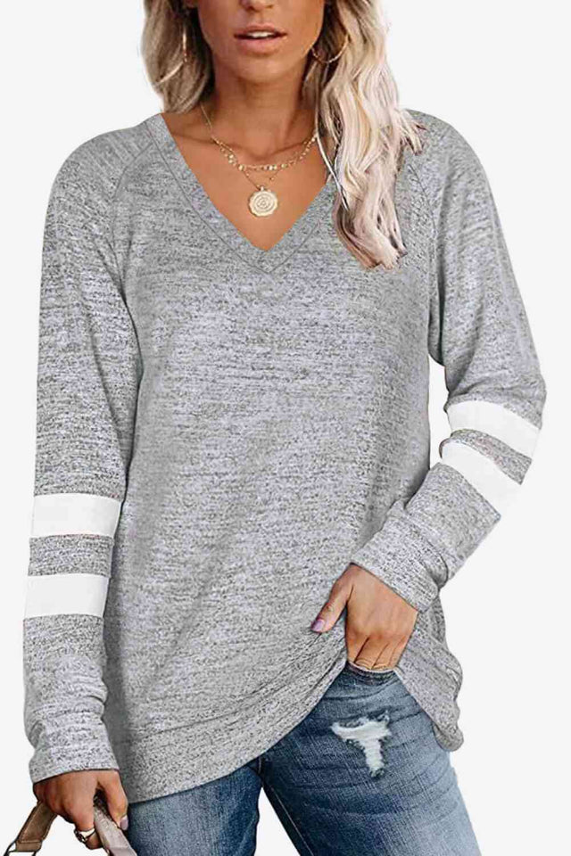 Striped Contrast Raglan Sleeve Top