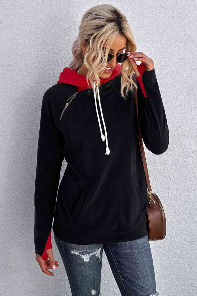 Zip Detail Long Sleeve Hoodie - Rags 2 Riches Shop