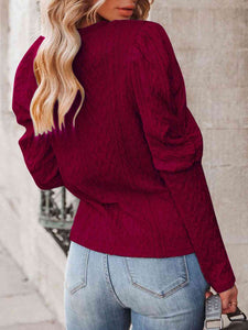 Round Neck Puff Sleeve Knit Top - Rags 2 Riches Shop