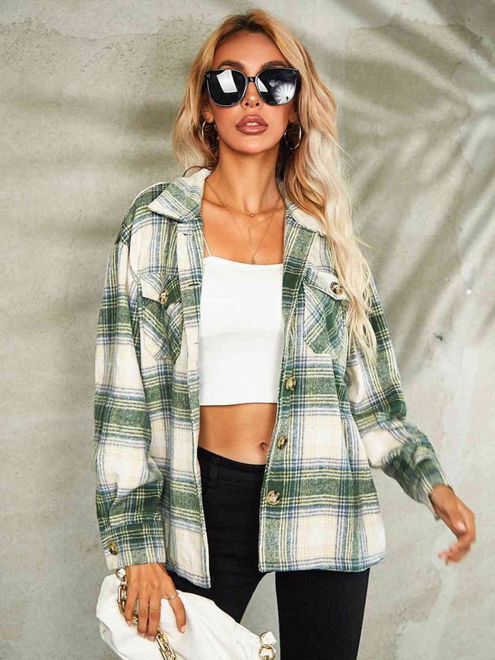 Plaid Button Down Collared Jacket