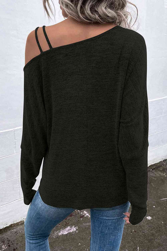 Asymmetrical Neck Long Sleeve Top - Rags 2 Riches Shop