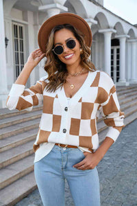 Button-Up V-Neck Dropped Shoulder Cardigan