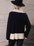 Double Take Color Block Half-Zip Dropped Shoulder Knit Pullover