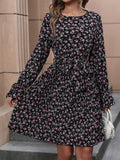 Floral Tie Front Long Sleeve Dress