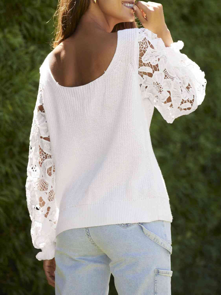 Ribbed Lace Trim Flounce Sleeve Knit Top - Rags 2 Riches Shop