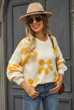 Floral Print Round Neck Dropped Shoulder Pullover Sweater