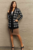 Ninexis Full Size Plaid Tie Waist Pocketed Cardigan