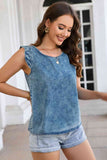 Acid Wash Round Neck Denim Tank