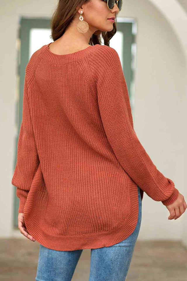 Round Neck Ribbed Knit Top