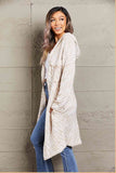 Double Take Printed Open Front Hooded Longline Cardigan