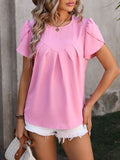 Ruched Round Neck Petal Sleeve Blouse