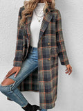 Plaid Lapel Collar Trench Coat