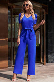 Belted Puff Sleeve V-Neck Jumpsuit