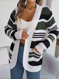 Striped Open Front Long Sleeve Cardigan